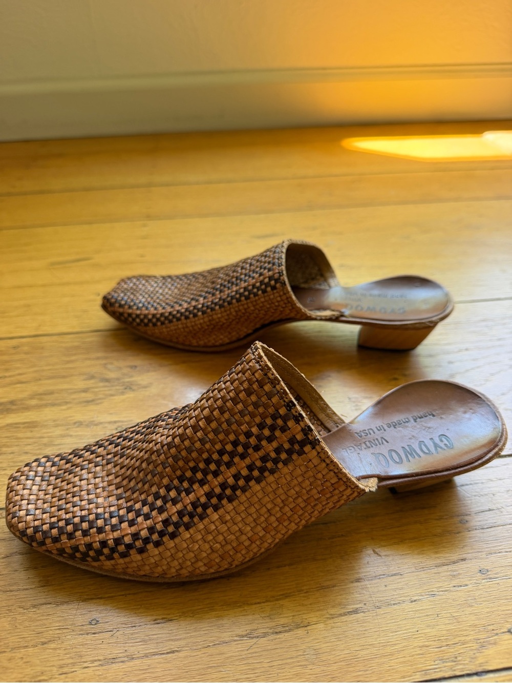 Cydwoq East Woven Leather Mule Slides in Tan Brown